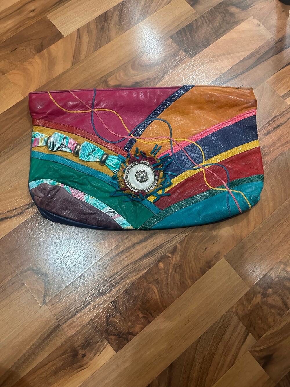 Stunning 1980s Multicolor Genuine Leather Avant Garde Clutch Purse ~ AMAZING!
